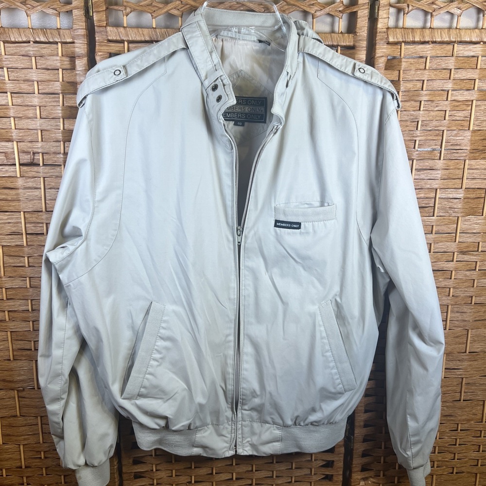 Vintage 80s Members Only Bomber Jacket Mens 40 Khaki Zip Up